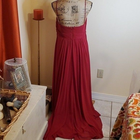 David's Bridal Strapless Cranberry Hi Low dress maxi gown size 16 - Picture 5 of 15